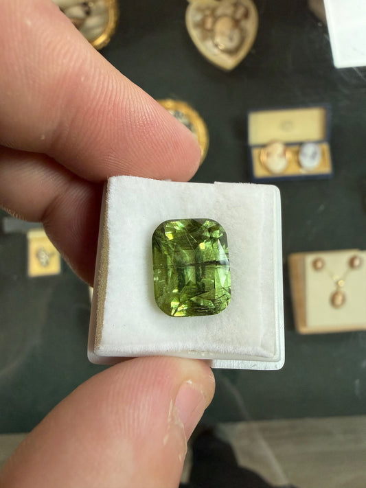 9.41 Ct Peridot with Ludwigite Inclusions
